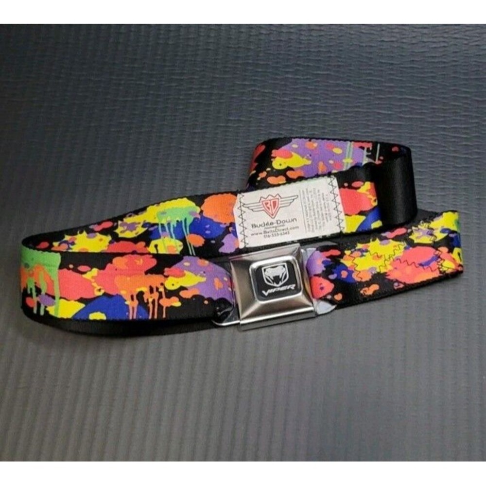 Y2K Dodge Viper Seatbelt Style Belt & Buckle BUCKLE-DOWN Splatter Graphic Belt